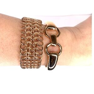 Bronzo Milor Italy Rose Gold Bracelet Set Wide Mesh Link,Horsebit Style 8 inch